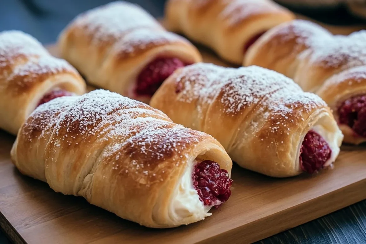 Freshly baked Raspberry Crescent Rolls on a plate