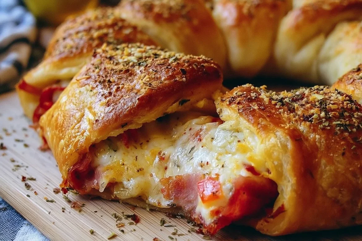 Delicious Spicy Italian Crescent Ring garnished with herbs