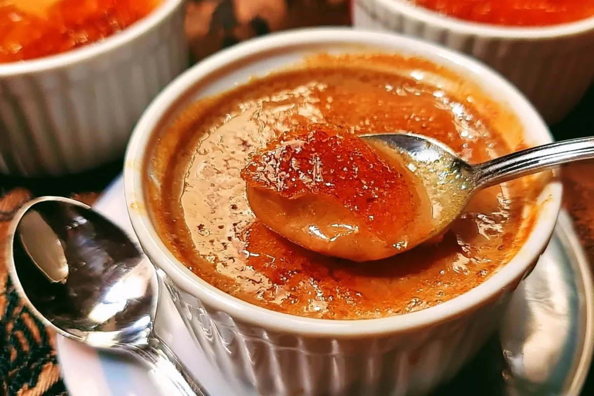 Delicious Thai Tea Creme Brulee served in elegant dish