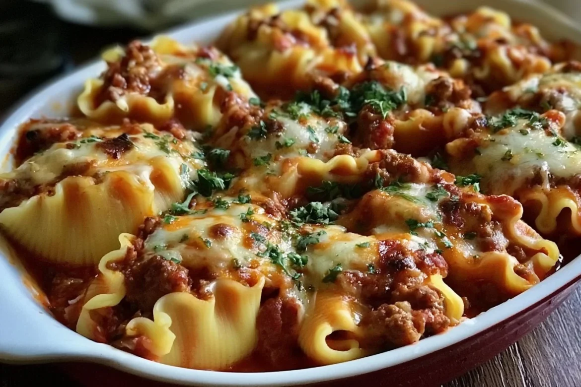 Delicious stuffed shells filled with ground beef, cheese, and marinara sauce.