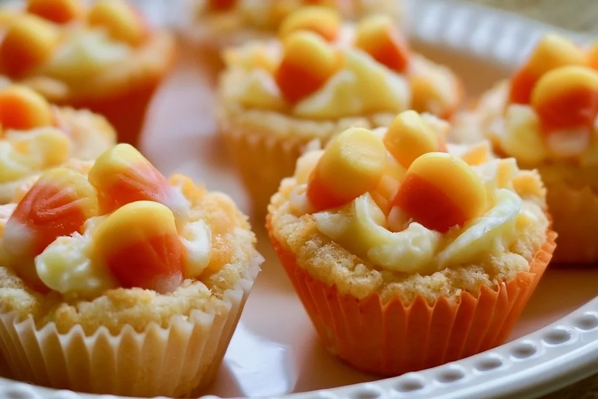 Delicious white chocolate candy corn cookie cups ready for Halloween