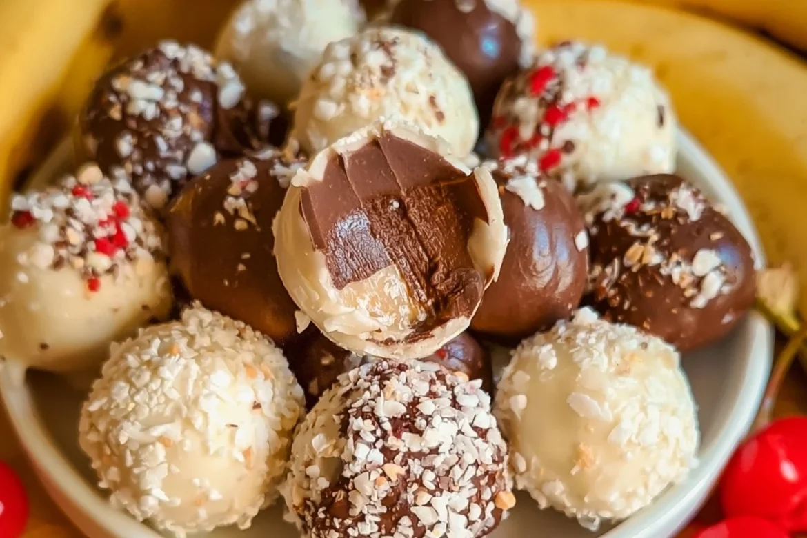 Delicious Banana Split Truffles with chocolate and banana flavors