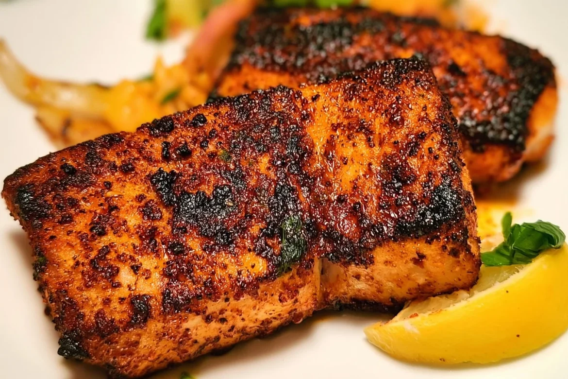 Blackened Mahi Mahi fillet seasoned with spices and grilled to perfection