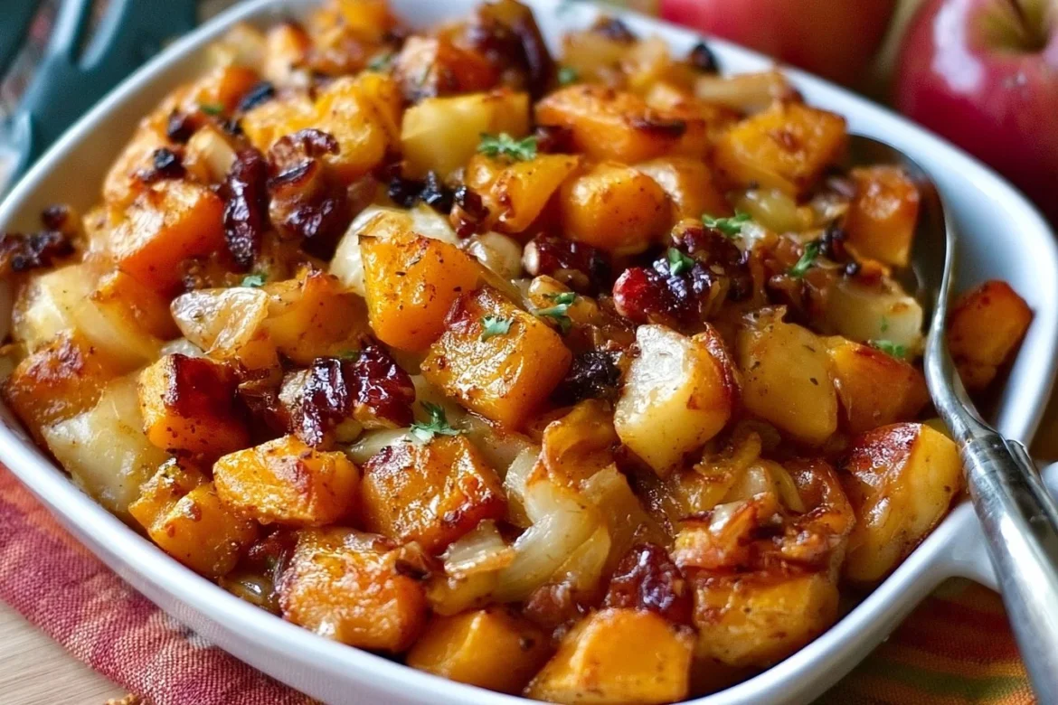 Butternut squash apple bake with fresh apples and spices