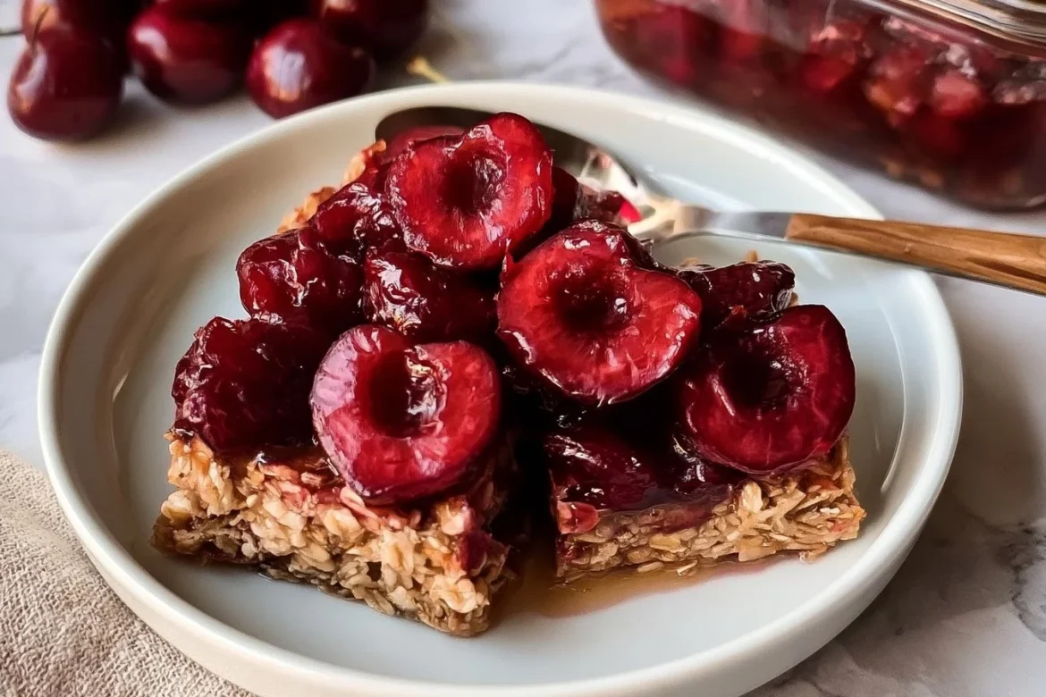 Homemade Cherry Breakfast Bars with fresh cherries and oats