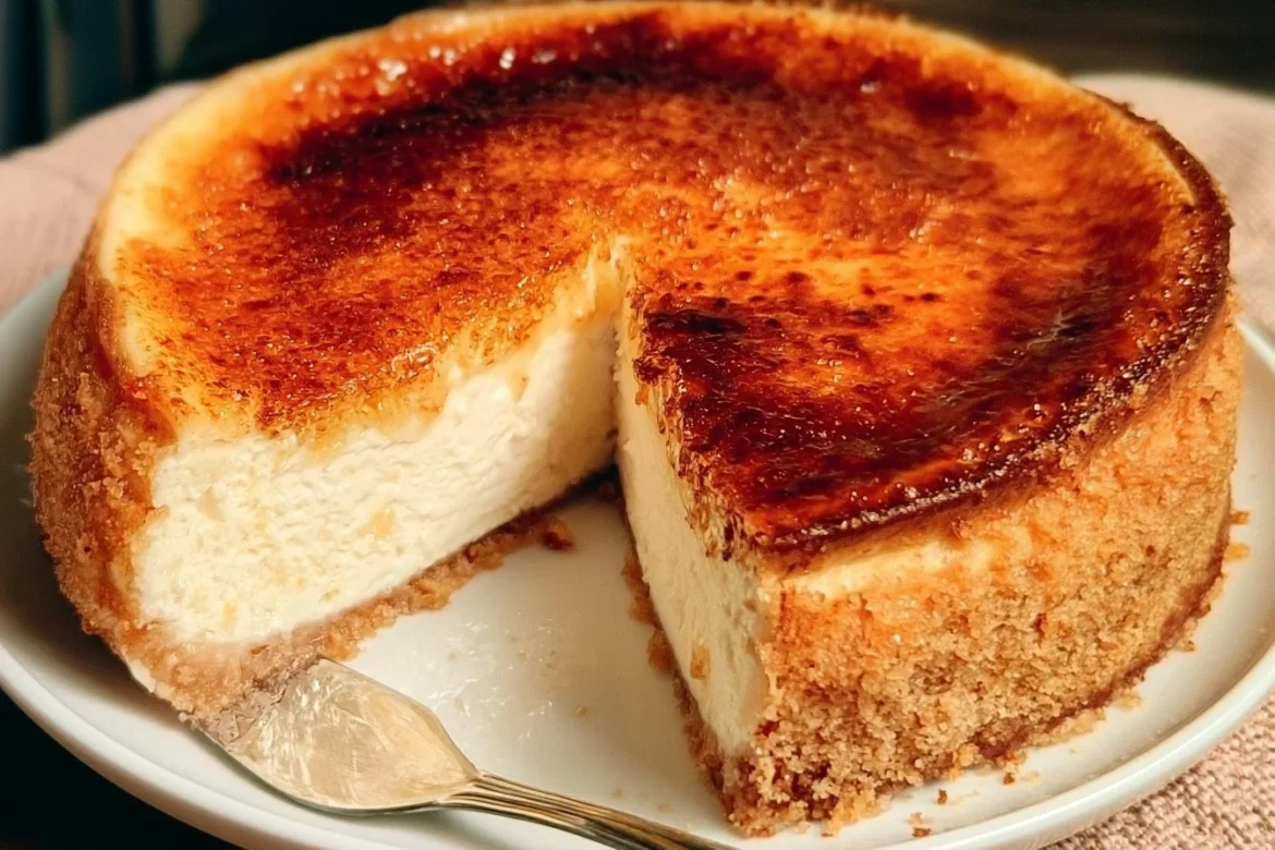 Delicious creme brulee cheesecake with caramelized sugar topping