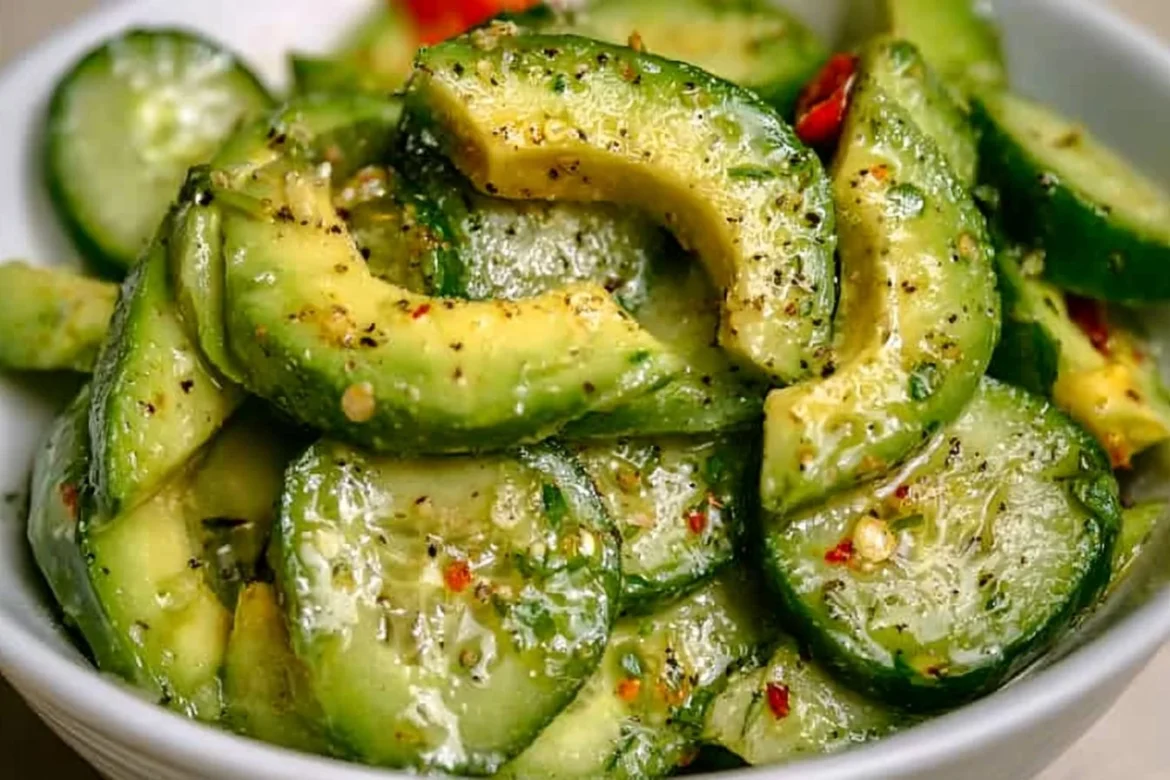 Fresh Cucumber Avocado Salad served in a bowl with vibrant colors