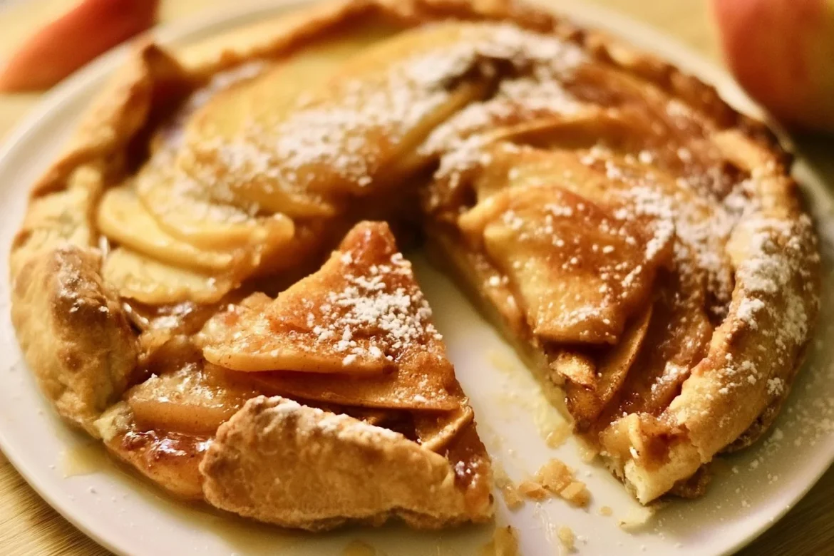 Deliciously baked easy apple tart with golden crust and sliced apples
