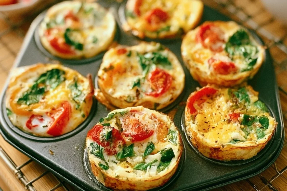 Easy homemade egg white muffins with vegetables in muffin tin