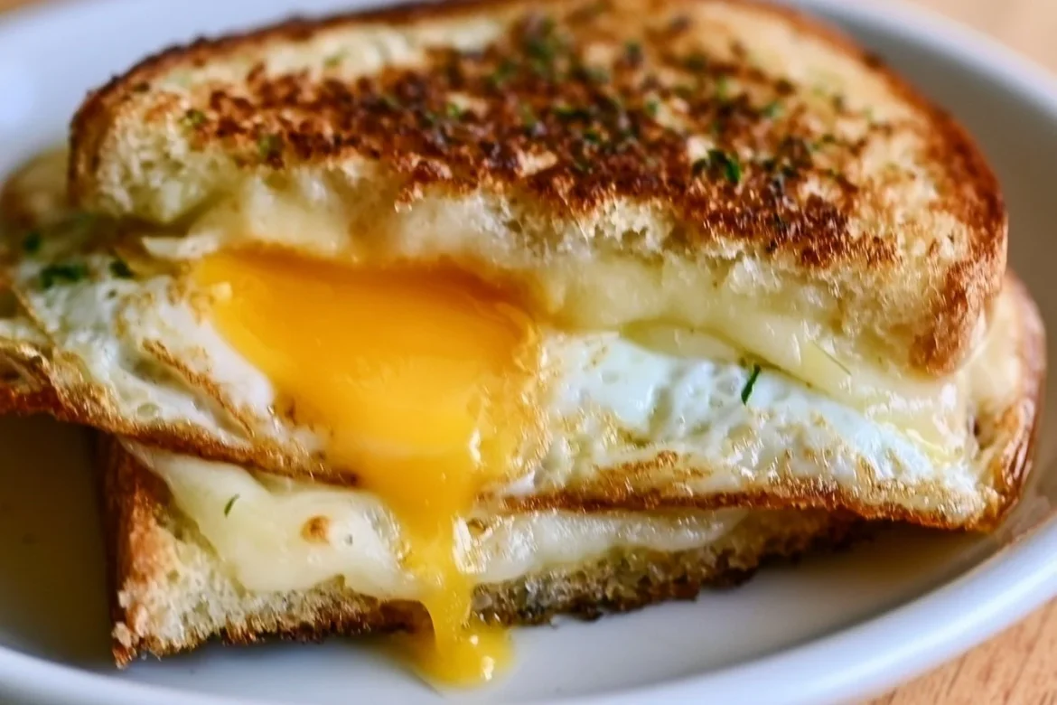 Delicious Fried Egg Grilled Cheese Sandwich with melted cheese and a perfectly fried egg