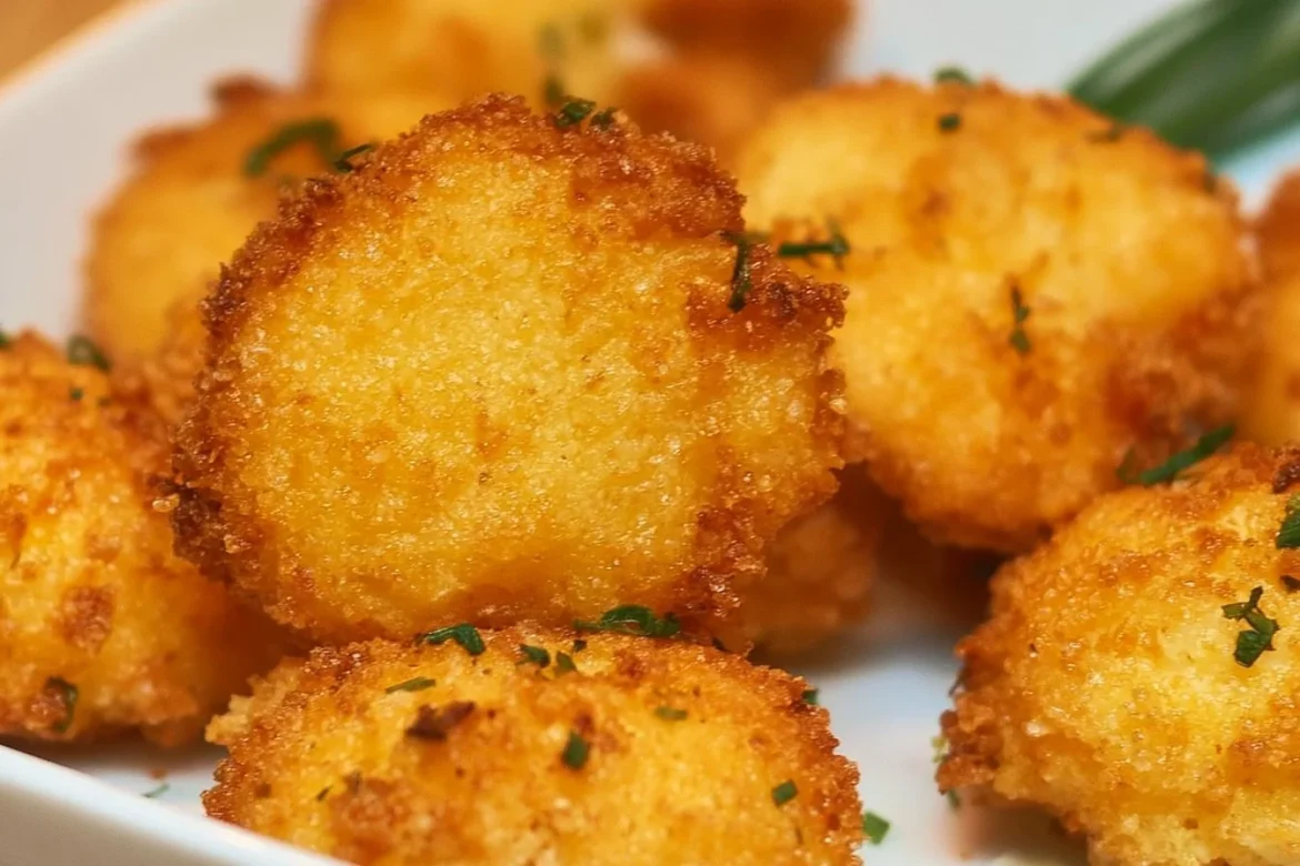 Crispy fried grits fritters served on a plate with dipping sauce