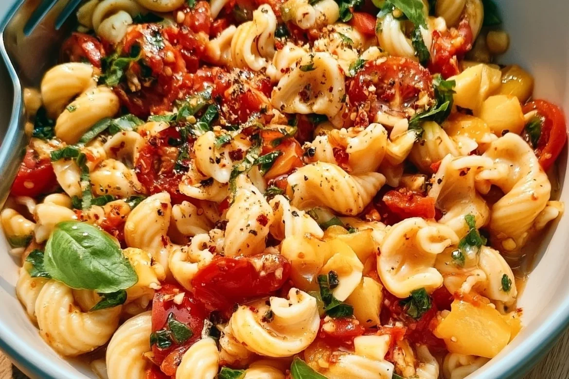 Hot Honey Tortellini Pasta Salad with vibrant ingredients