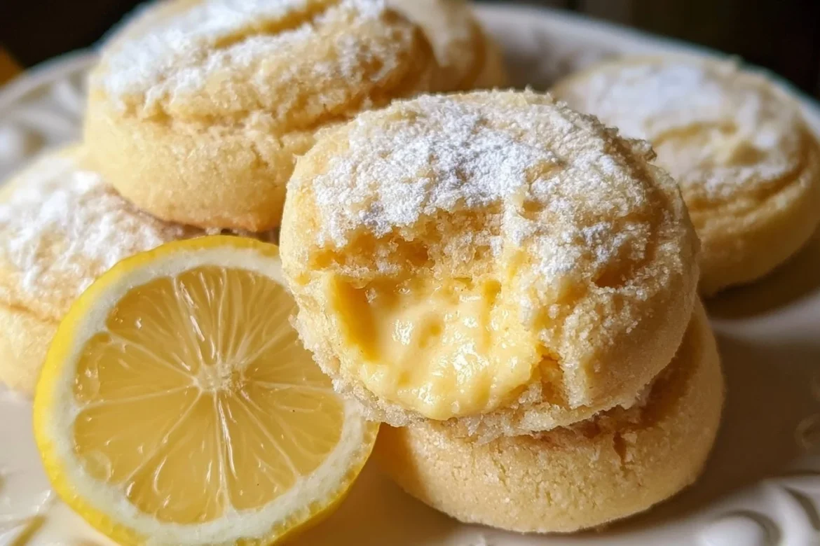 Delicious Lemon Cheesecake Cookies arranged on a plate