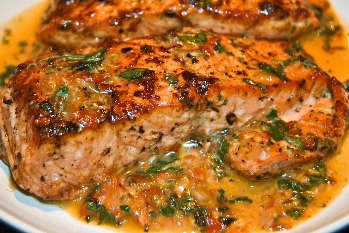 Delicious Marry Me Salmon recipe featuring succulent salmon fillets and vibrant ingredients.
