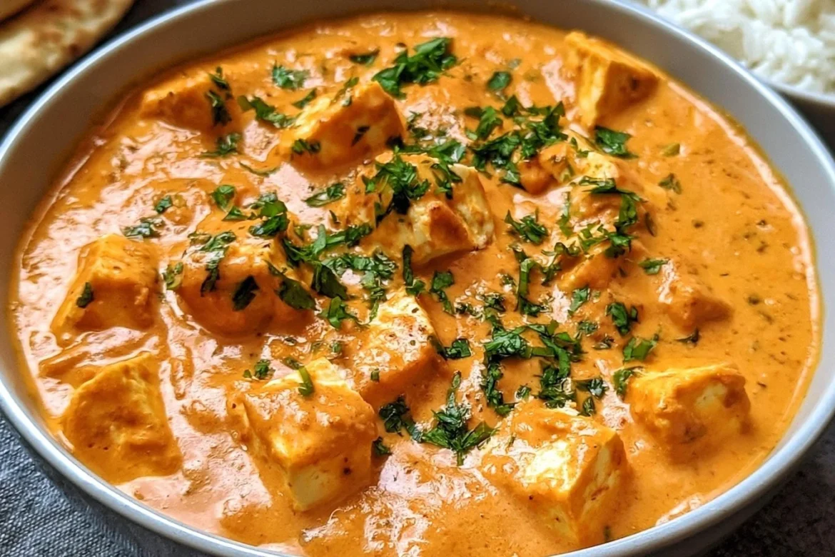 A delicious dish of Paneer Butter Masala with creamy sauce and spices