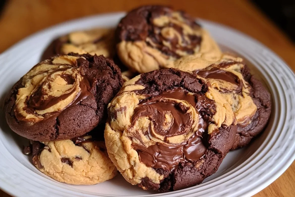 Peanut Butter Brownie Swirl Cookies with chocolate and peanut butter swirls