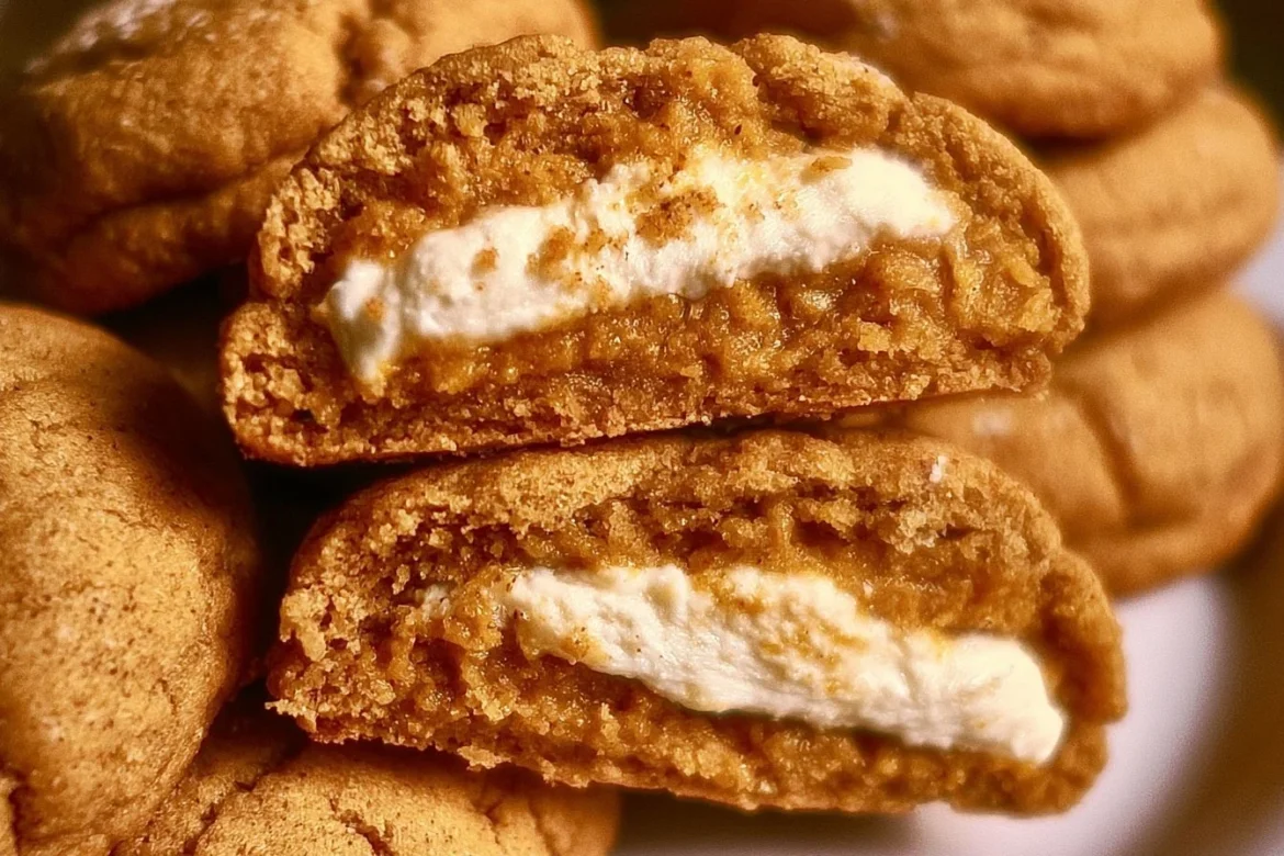 Delicious Pumpkin Cheesecake Cookies arranged on a platter with seasonal decor.