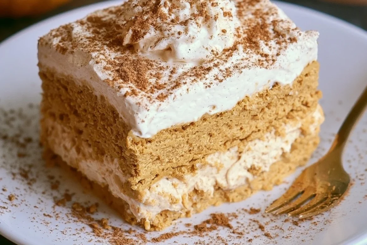 Delicious Pumpkin Icebox Cake layered with cream and spices, ideal for fall desserts.