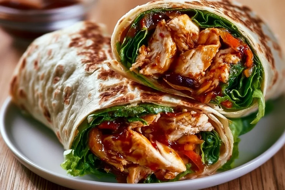 Thai Sweet Chili Chicken Wraps with fresh vegetables and savory sauce