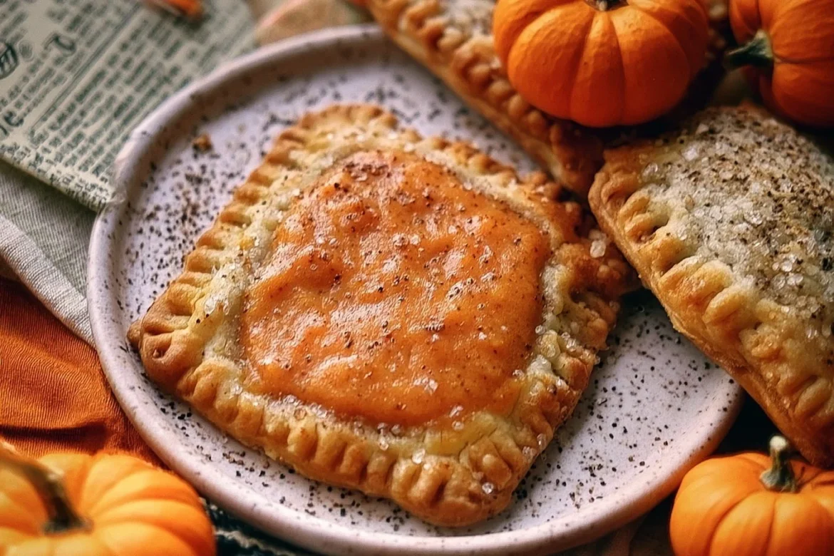 Vegan Pumpkin Pop Tarts on a rustic wooden table with autumn decor.
