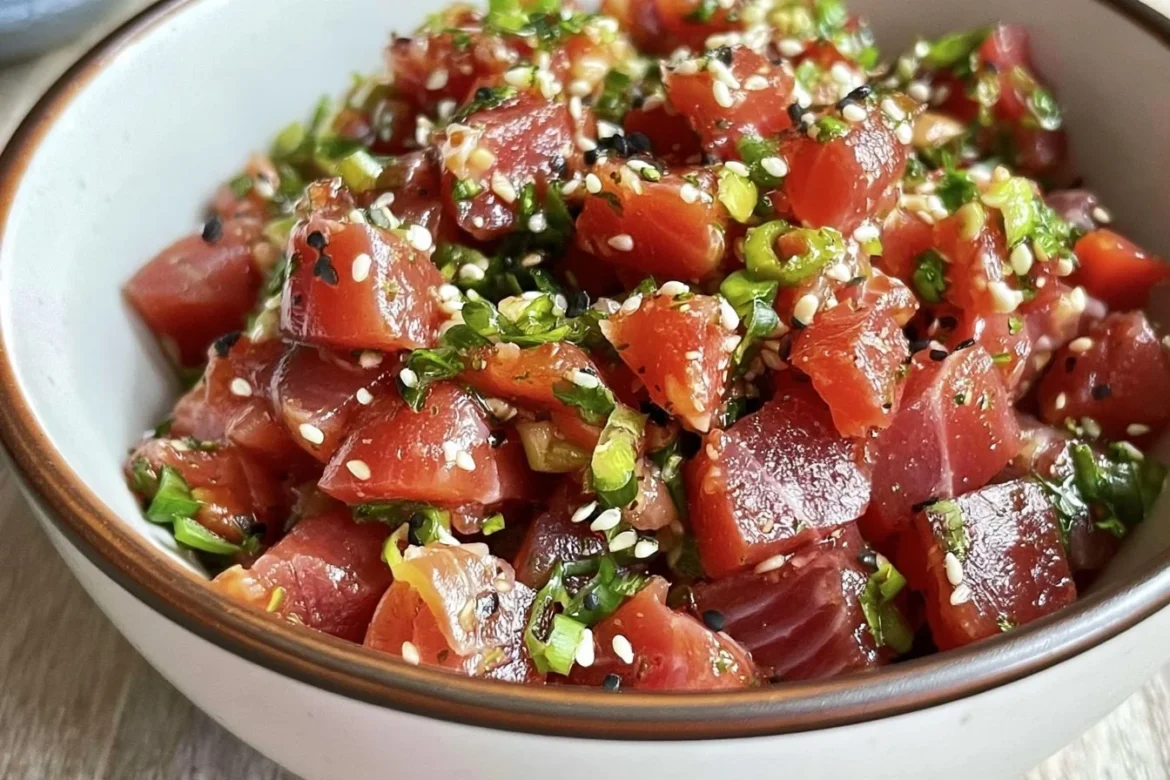 Ahi Tuna Poke Bowl with fresh ingredients and vibrant colors