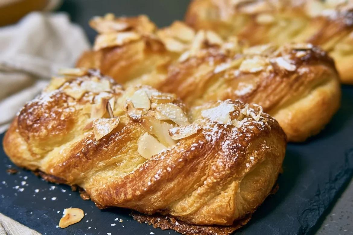 Delicious homemade almond puff pastry with flaky layers and almond filling.