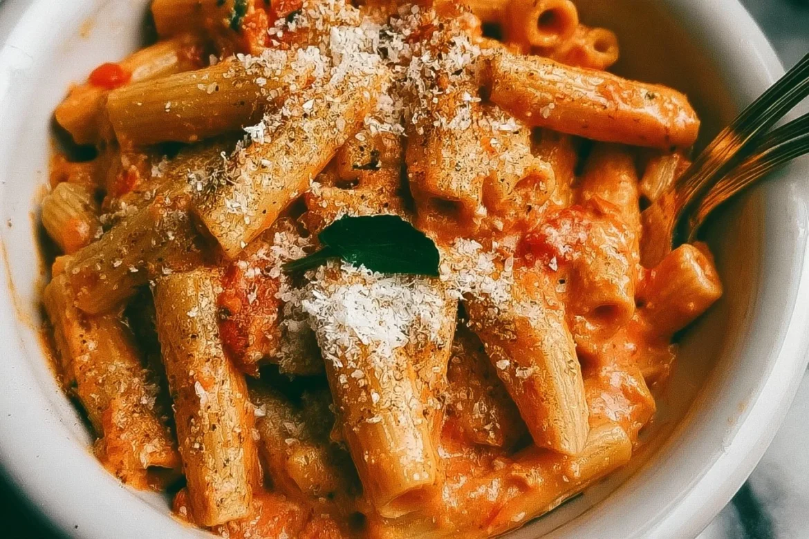 Delicious cottage cheese pasta dish garnished with herbs and spices
