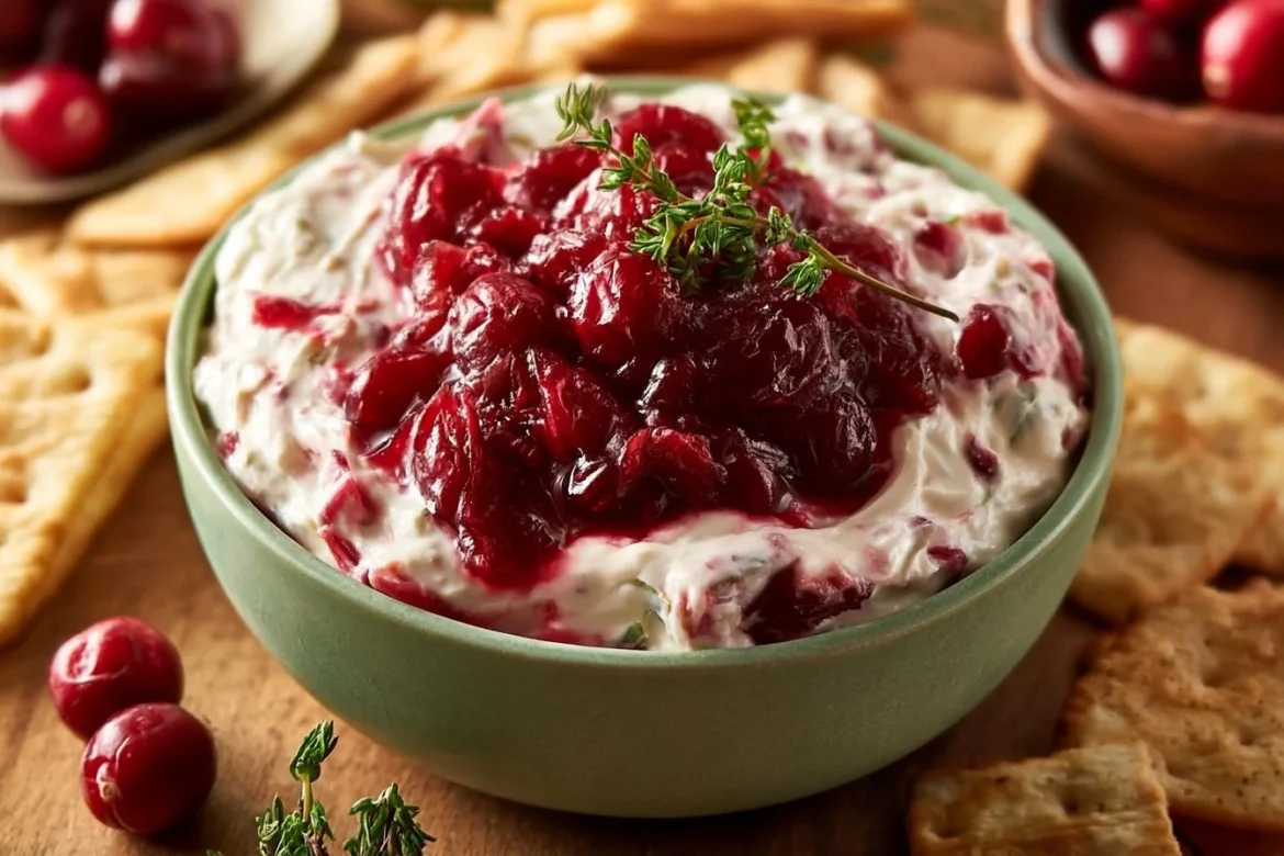 Cranberry Jalapeno dip recipe with cream cheese served in a bowl