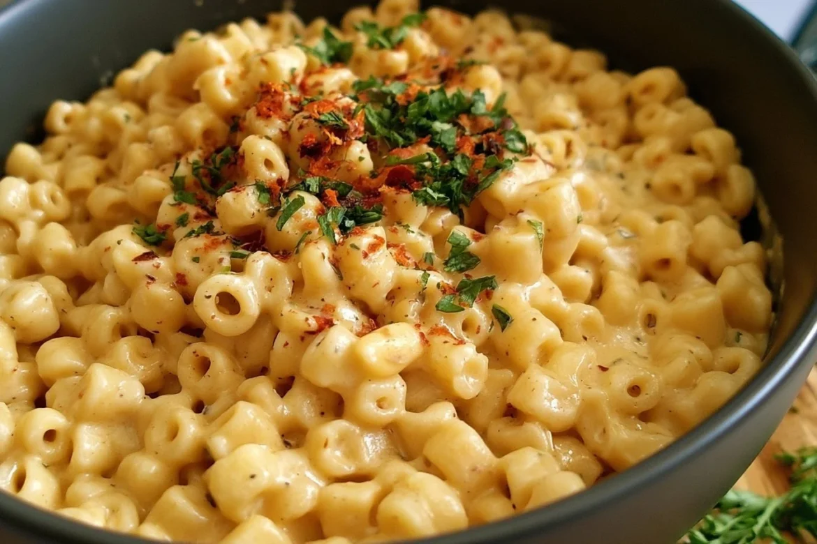 Creamy ditalini pasta dish with fresh herbs and cheese
