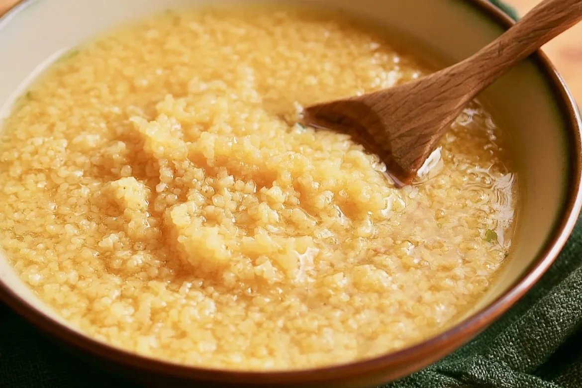 Creamy Italian pastina served in a bowl with herbs and cheese.