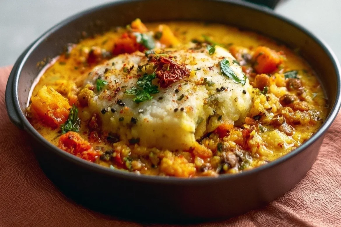 Delicious Idli Sambar Casserole with spices and savory ingredients