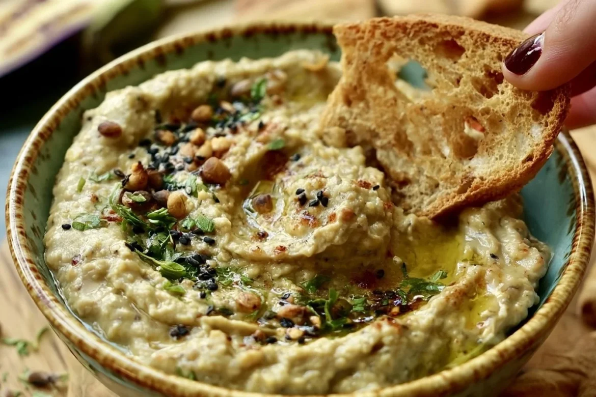 Baba Ganoush - Creamy Lebanese eggplant dip served with pita bread