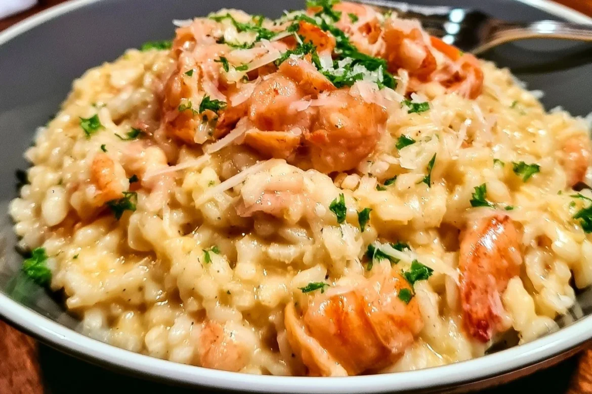 Delicious Lobster Risotto garnished with fresh herbs