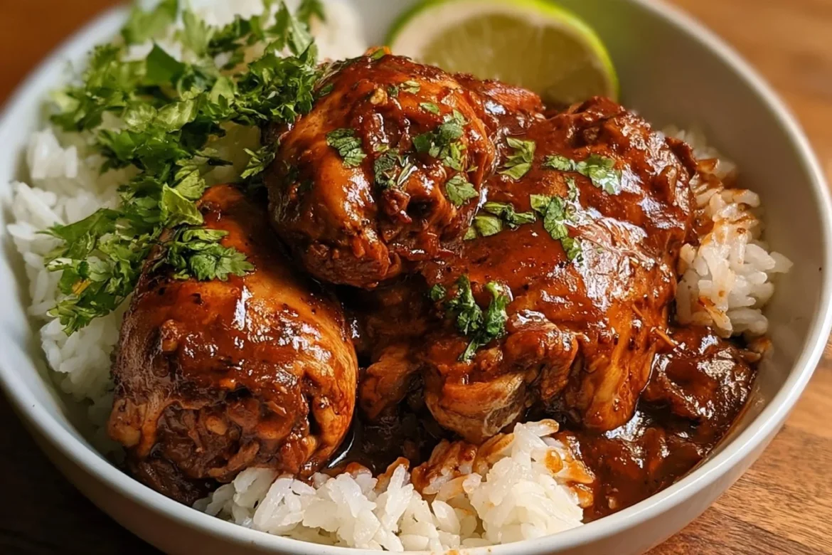 Delicious plate of Mexican Chicken Adobo featuring savory spices and tender chicken.