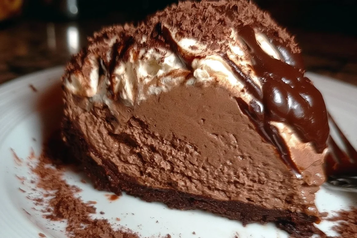 Delicious Mocha Cream Pie topped with chocolate and whipped cream