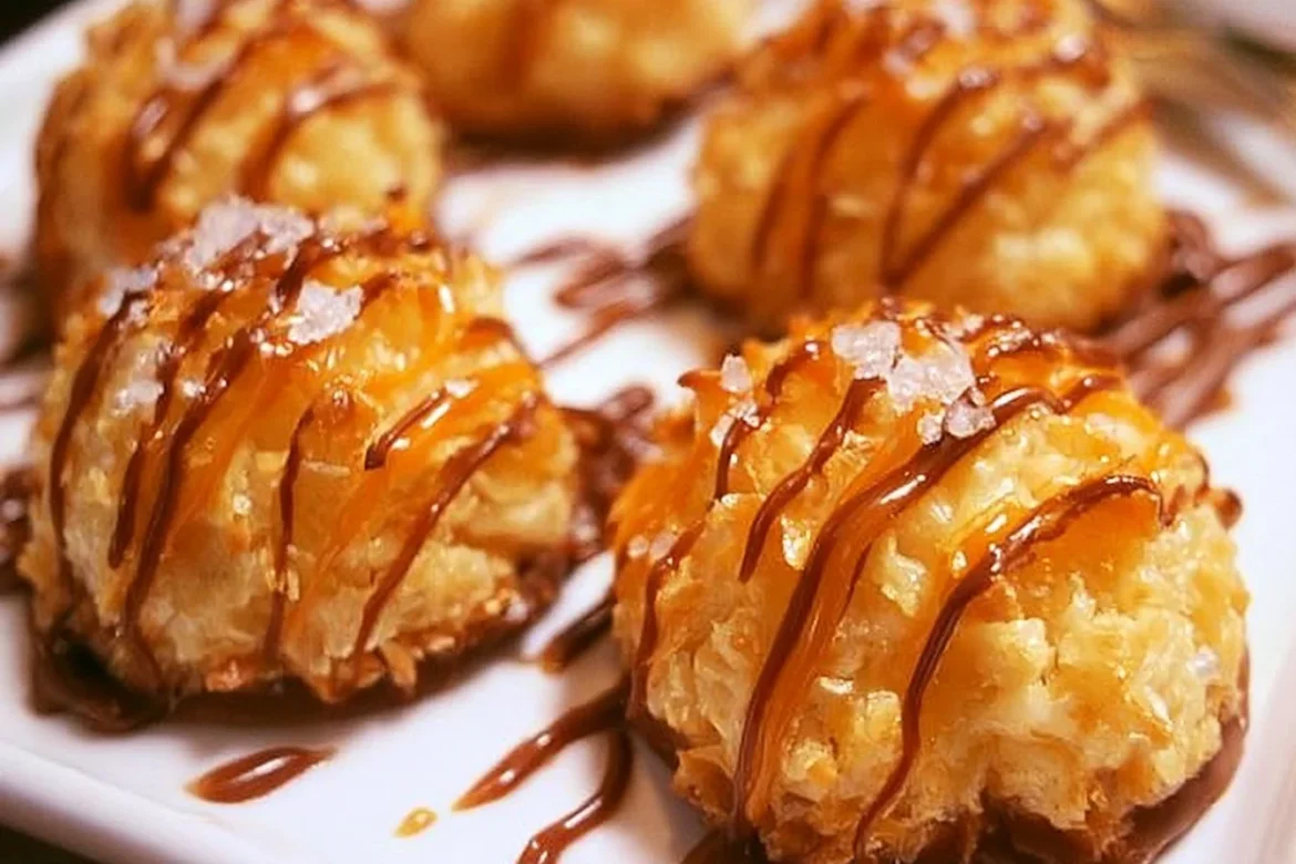 Delicious salted caramel coconut macaroons on a plate