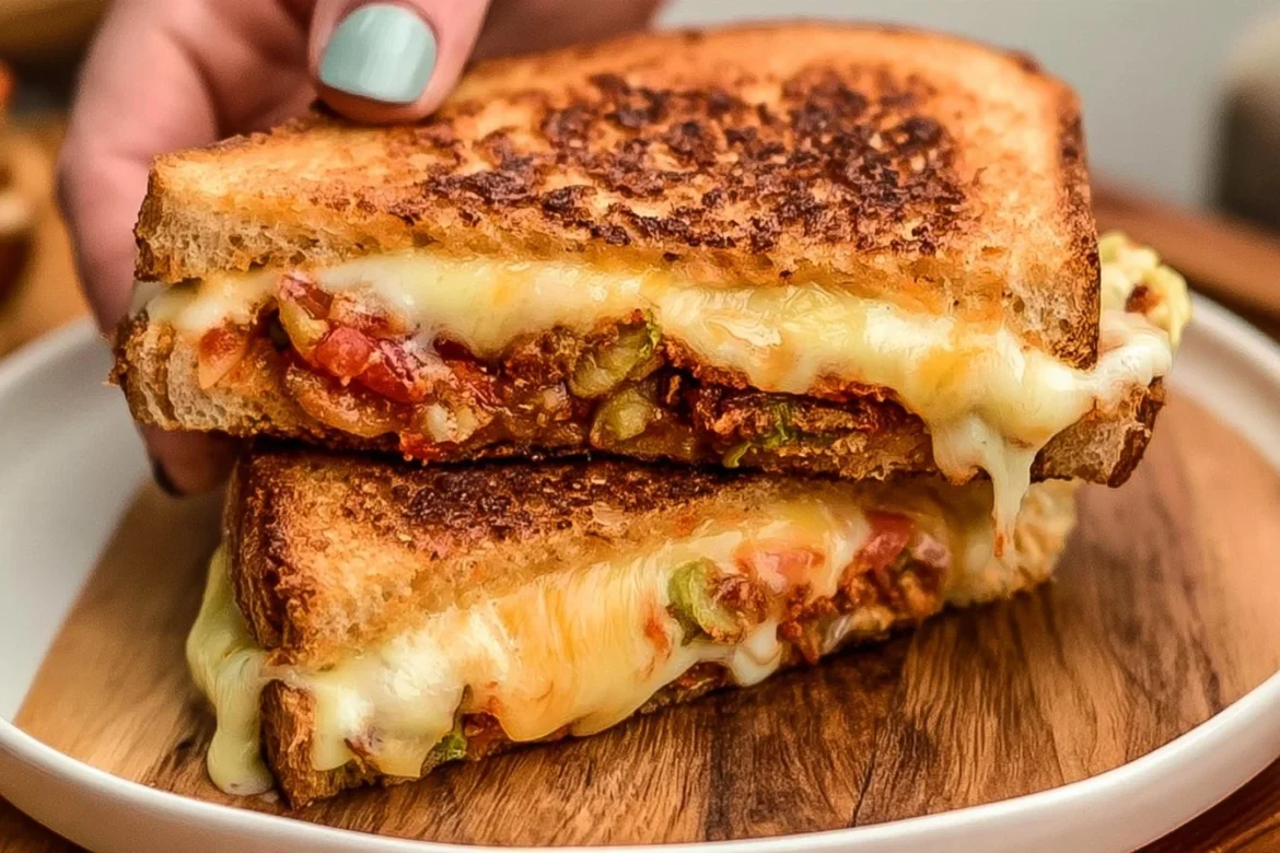 Delicious Taco Grilled Cheese sandwich with melted cheese and taco fillings