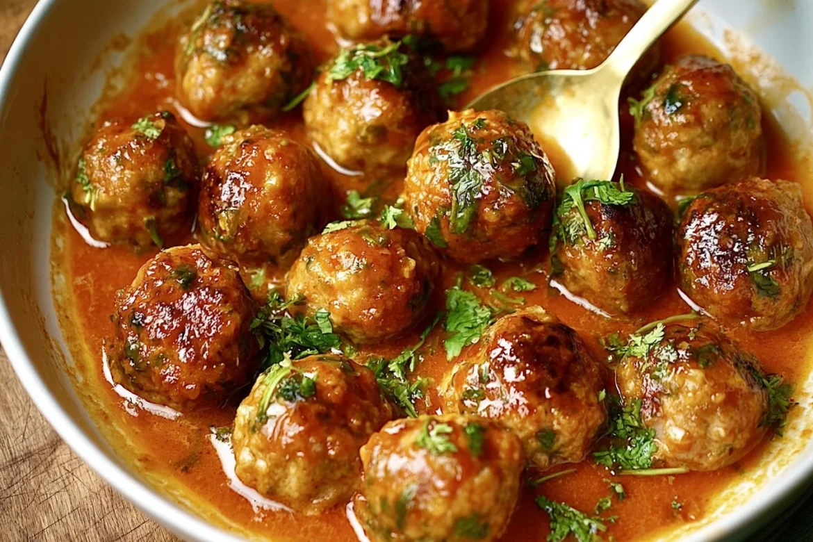 Delicious Coconut Gochujang Chicken Meatballs on a plate