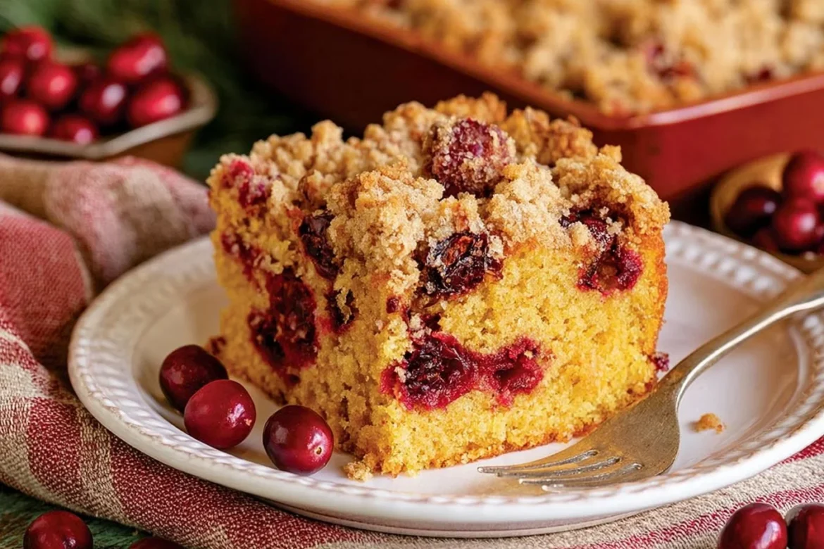 Delicious homemade Cranberry Coffee Cake ready to serve.