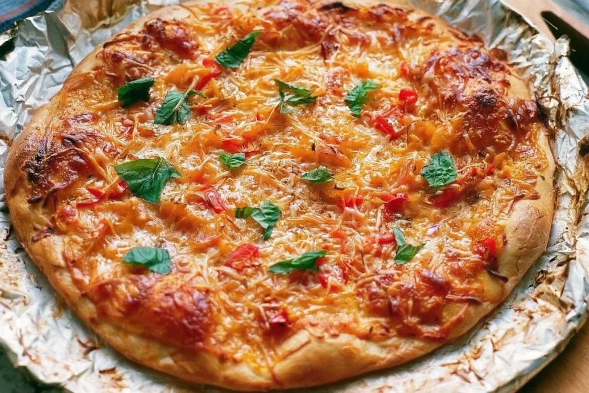 Delicious Thai curry pizza topped with colorful vegetables and aromatic spices
